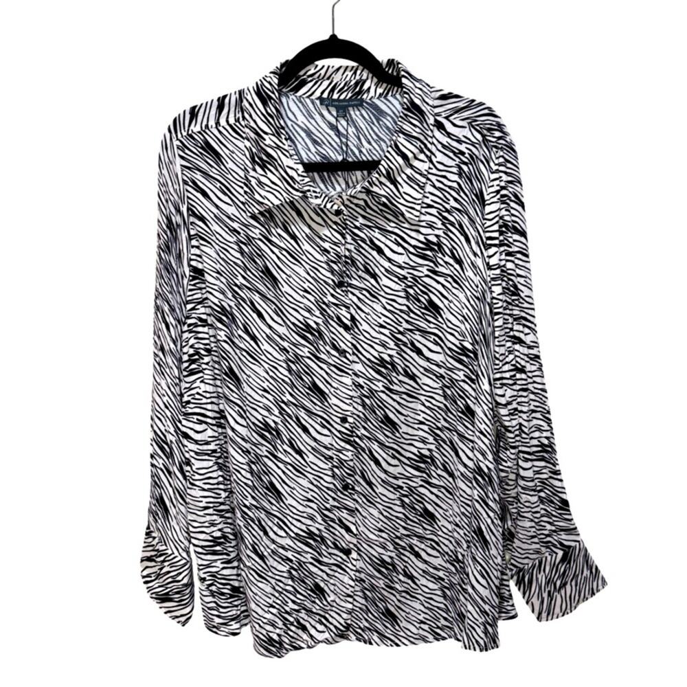 Adrianna Papell Printed Soft Crepe Woven Button Front Top - Zebra Size 2X - Picture 1 of 6